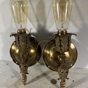 Vintage Brass Wall Sconces with Bulbs